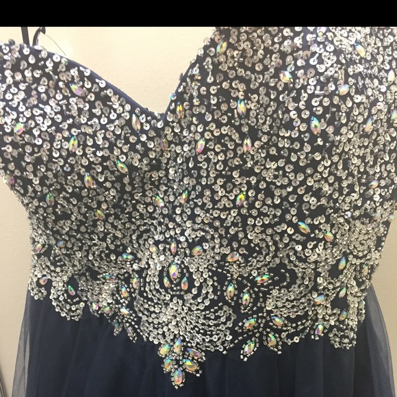 2016 David's Bridal Navy Blue Aline Ballgown Prom Dress - Picture 1 of 4